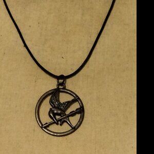 Hunger Games' Mockingjay bird gold tone Pendant on Leather Cord Necklace